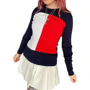 TOMMY HILFIGER | Vintage 90’s Flag Colorblock 100% Cotton Knit Sweater Size S